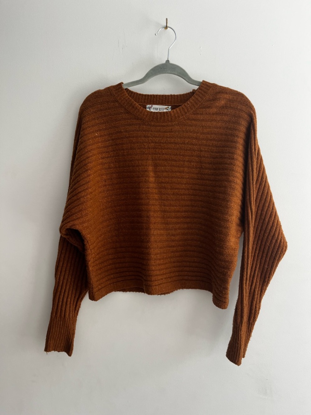 Pink Rose Rust Ribbed Cropped Sweater